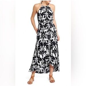 Athleta Black & White Ikat Bloom Ripple Maxi Dress XS